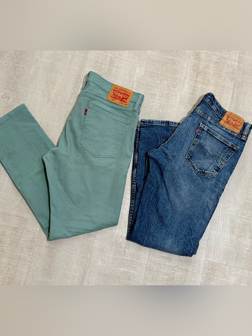 Levi's 510 Skinny Jeans Bundle w34 l30 Blue Distressed and Mint Green